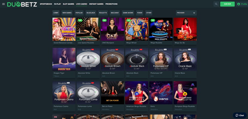 Duobetz Casino Live Dealer Games - Non Gamstop Live Games