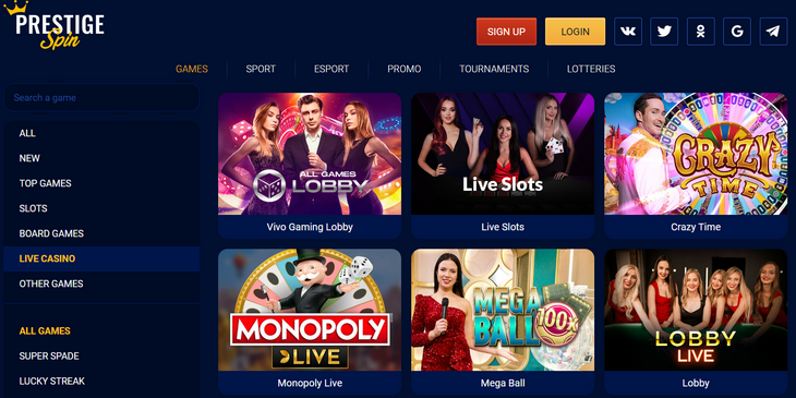 Prestige Spin Casino Live