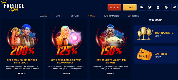 Prestige Spin Casino Bonuses