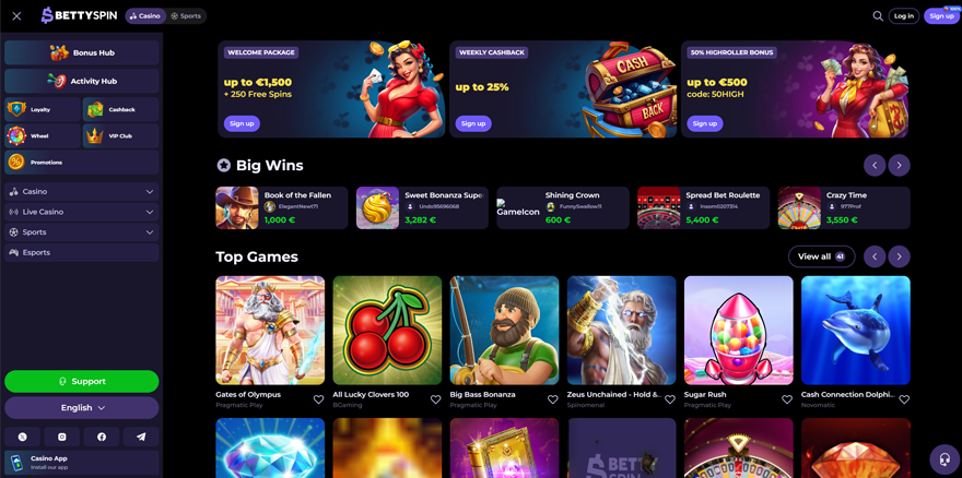 bettyspin-casino-homepage